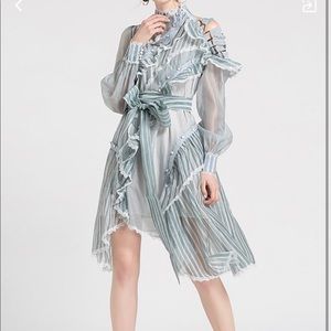 A-Line Sleeve paneled striped midi dress